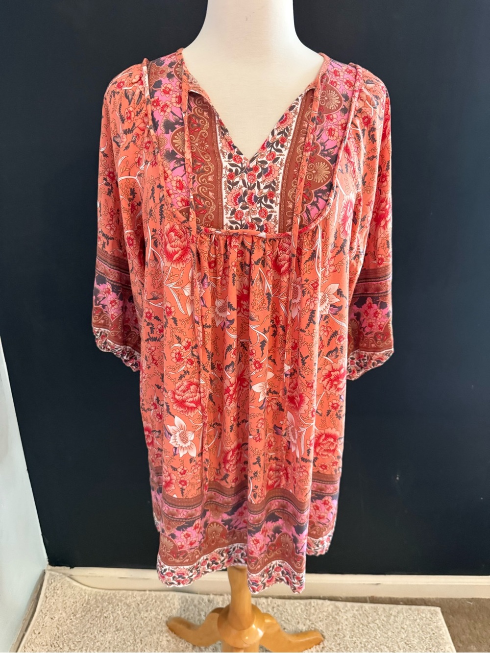 Floral V-Neck Mini Dress in Coral